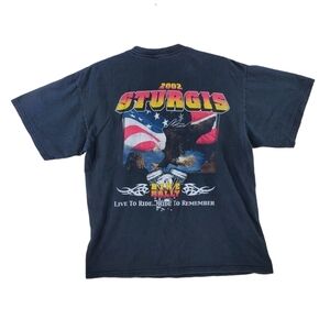 2002 Sturgis Bike Rally T-Shirt Mens XL Black J&P Cycles Eagle US Flag Live Ride